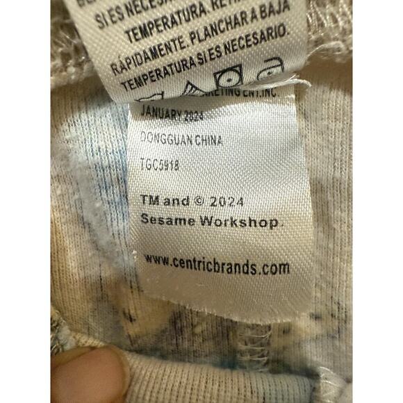 Sesame Street Cookie Monster Pants Boys 18M Beige Blue Milk Cookie Print Pajamas - Picture 3 of 5